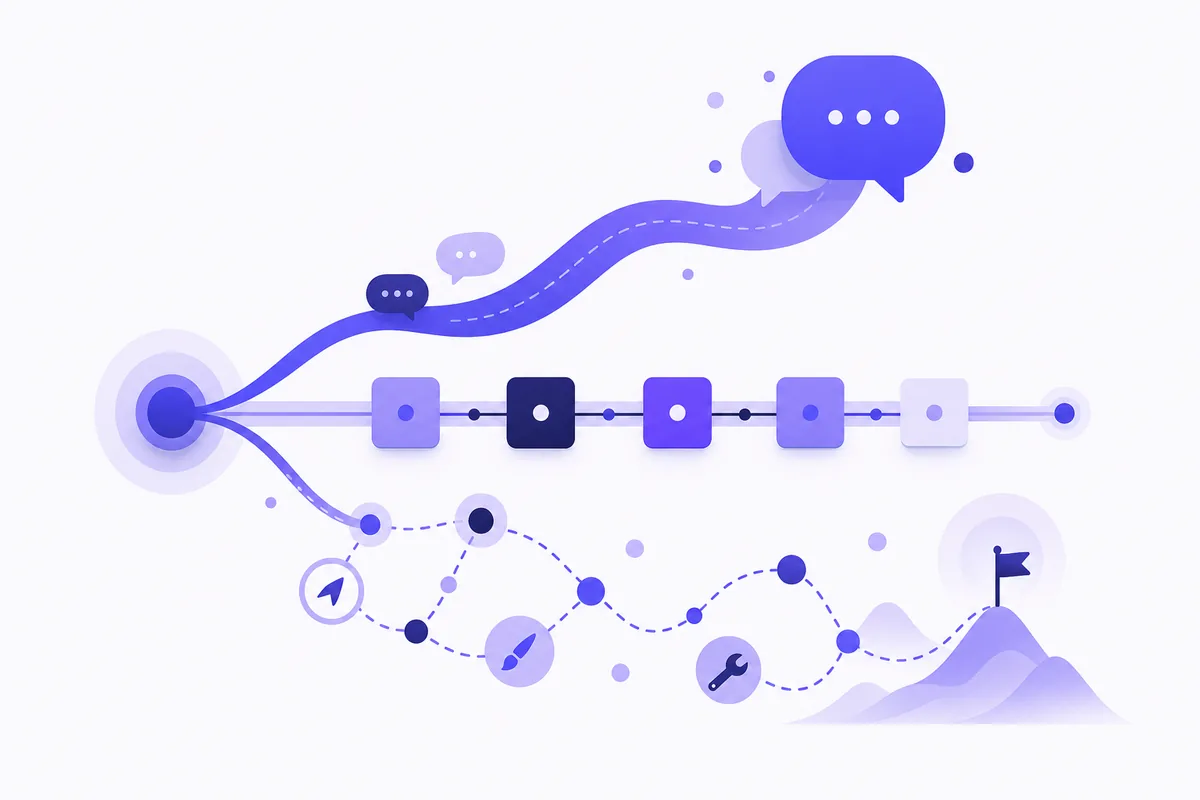 Illustration av skillnaden mellan chatbot, automation och AI-agent